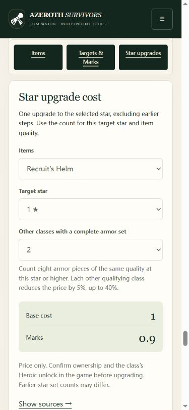 Companion quote: Recruit’s Helm, target1, two qualifying classes,0.9 Marks